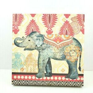 Canvas Art with Floral AccentsBoho Paisley Elephant Print on Canvas 12"